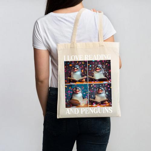 Penguin Love Reading And Penguins Child Book Lover Canvas Tote Bag - Bookorys