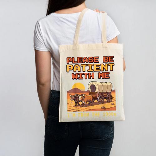 Please Be Patient I'm From The 1900s Retro Pixel Art Canvas Tote Bag - Figerry