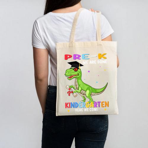 Pre k Graduation We Are Done Class 2023 Pre-k Dinosaur Boys Canvas Tote Bag - Best Gift Smart