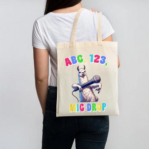 Preschool Graduate Shirt ABC 123 Mic Drop Llama Graduation Canvas Tote Bag - Best Gift Smart
