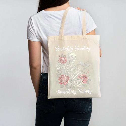 Probably Reading Something Unholy Book Lovers Canvas Tote Bag - Bookorys AU