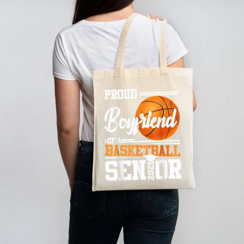Proud Boyfriend Of A 2025 Senior Graduation Basketball Canvas Tote Bag - Best Gift Smart