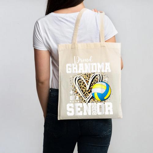 Proud Grandma Of A 2026 Senior Volleyball Graduation Leopard Canvas Tote Bag - Best Gift Smart