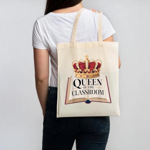 Queen Of The Classroom Appreciation Royal Crown Book Canvas Tote Bag - Bookorys