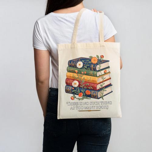 There Is No Such Thing As Too Many Books Reading Canvas Tote Bag - Bookorys