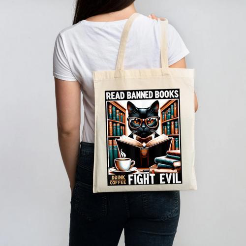 Read Banned Books Drink Coffee Fight Evil Book Reader Lovers Canvas Tote Bag - Bookorys DE