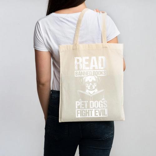 Read Banned Books PET DOGS FIGHT EVIL Read Banned Books Dog Canvas Tote Bag - Bookorys