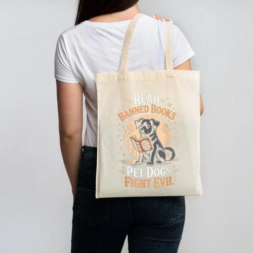 Read Banned Books PET DOGS FIGHT EVIL Read Books Reading Canvas Tote Bag - Bookorys