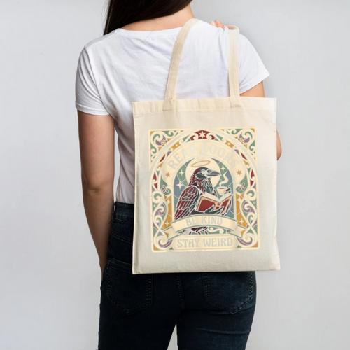 Read Books Be Kind Stay Weird Raven Tarot Reading Coffee Canvas Tote Bag - Bookorys
