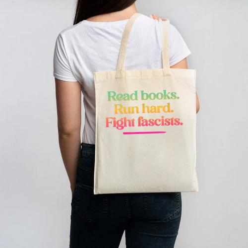 Read Books Run Hard Fight Fascists Canvas Tote Bag - Bookorys