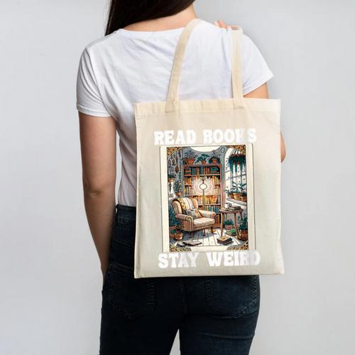 Read Books Stay Weird Book Lover Introvert Book Canvas Tote Bag - Raresse