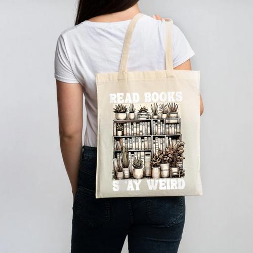 Read Books Stay Weird Introvert Book Lover Book Canvas Tote Bag - Raresse