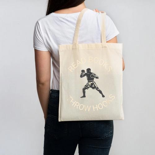 Read Books Throw Hooks Boxing Literacy Shirt Canvas Tote Bag - Bookorys