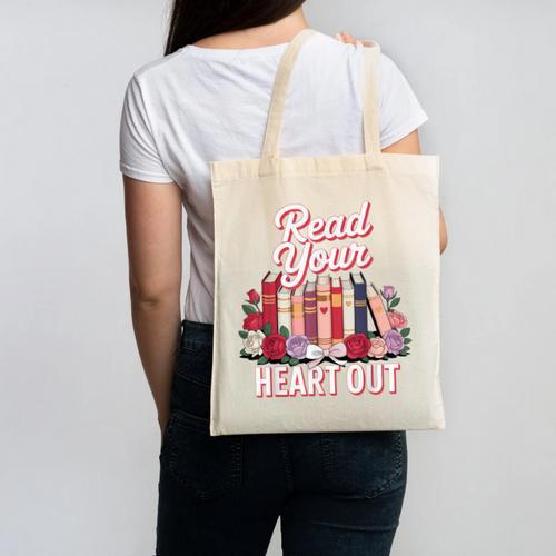 Read Your Heart Out Book Lover Reading Enthusiasts Floral Canvas Tote Bag - Bookorys DE