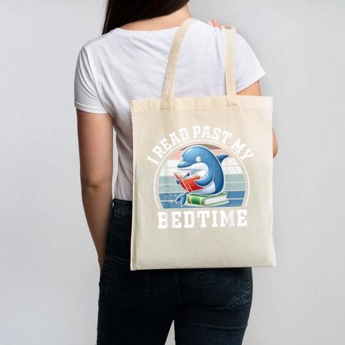 I Read Past My Bedtime Reading Dolphin Book Lover Canvas Tote Bag - Bookorys CA
