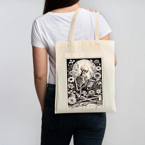 Read In Peace Skeleton Book Lover Bookworm Book Canvas Tote Bag - Bookorys