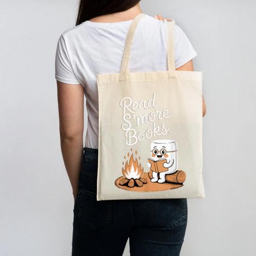 Read S'More Books Camping Outdoors Reading Campfire Smores Canvas Tote Bag - Bookorys