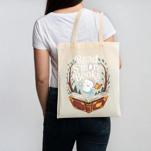 Read S'More Books Camping Outdoors Travel Campfire Canvas Tote Bag - Bookorys