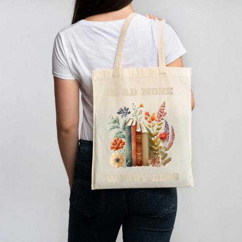 Read More Worry Less Book Lovers Motivational Quote Bookish Canvas Tote Bag - Bookorys