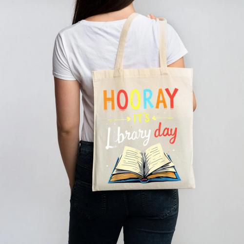 Reading Books Bibliophile Hooray It's Library Day Canvas Tote Bag - Bookorys