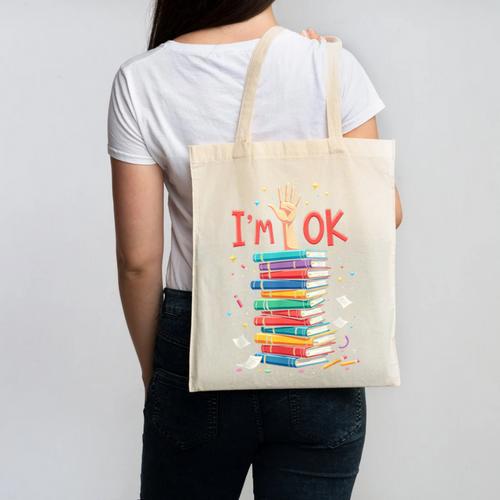 Reading Books Librarian Reader Nerd I'm Ok School Teacher Canvas Tote Bag - Bookorys