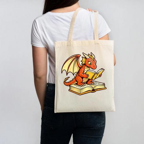 Reading Dragon Book Lover Bookworm Reader Canvas Tote Bag - Bookorys CA