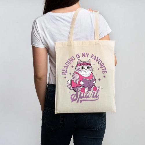 Reading Is My Favorite Sport Bookworm Cat Lover Book-Club Canvas Tote Bag - Bookorys DE