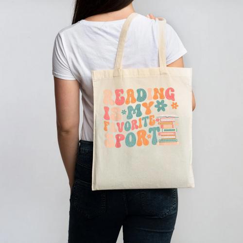 Reading Is My Favorite Sport Retro Groovy Book Lovers Canvas Tote Bag - Bookorys