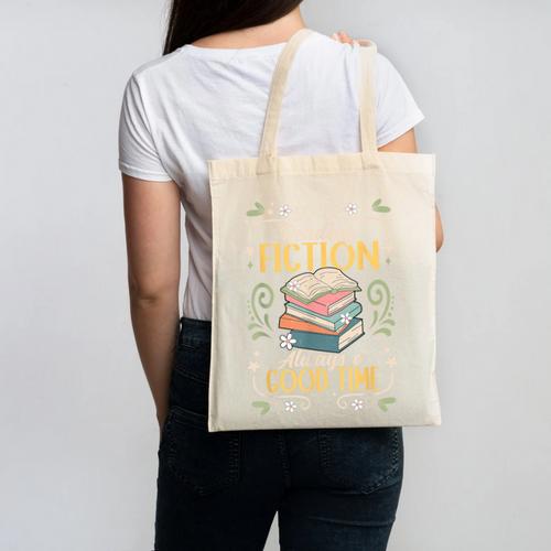 Reading Fiction Always A Good Time Book Reading Bookworm Canvas Tote Bag - Bookorys