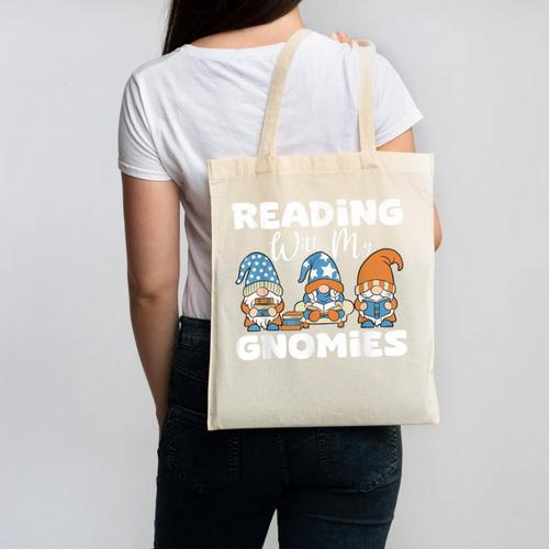 Reading With My Gnomies Gnomes Books Lover Bookworm Canvas Tote Bag - Bookorys UK
