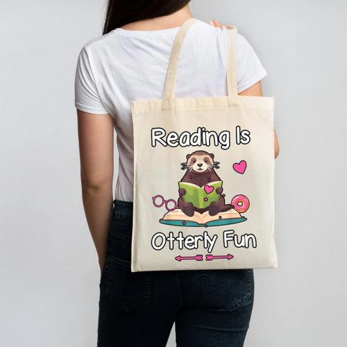 Reading Is Otterly Fun Sea Otter Book Loving Librarian Canvas Tote Bag - Bookorys UK