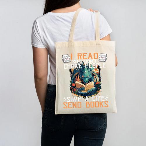 Reading Readers I Read Send Books Dragon Bookworm Tee Canvas Tote Bag - Bookorys