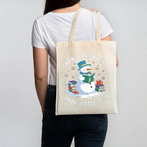 Reading Snowman So Many Books Christmas Books Readers Canvas Tote Bag - Bookorys