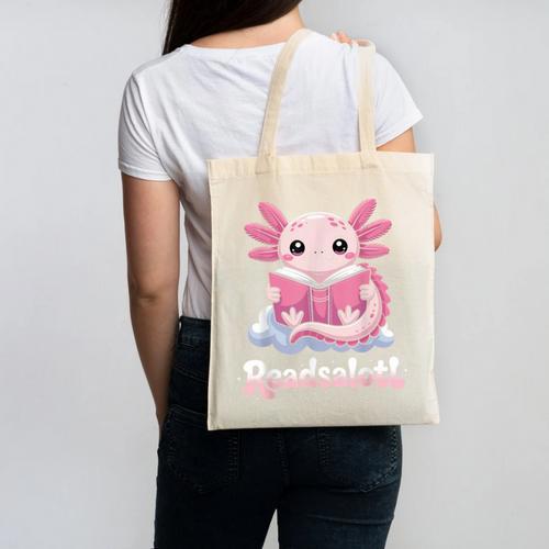 Readsalotl Axolotl Reading Cute Book Lover Bookworm Canvas Tote Bag - Bookorys