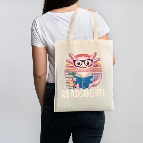 Readsolotl Axolotl Reading Book Lover Kawaii Bookworms Canvas Tote Bag - Bookorys