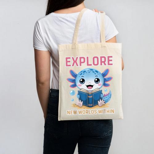 Readsolotl Kawaii Axolotl Book Lover Reading Canvas Tote Bag - Bookorys