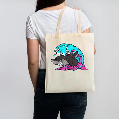 Retro 80s Shark Whale Diving Nostalgia Shark Party Canvas Tote Bag - Figerry