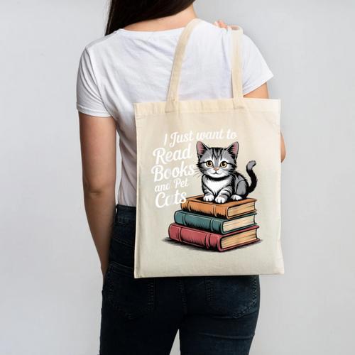Retro I Just Want To Read Books And Pet Cats Cat For Men Women Kids Canvas Tote Bag - Bookorys