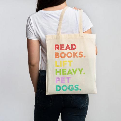 Retro Read Books Lift Heavy Pet Dogs Gym Book Lover Canvas Tote Bag - Bookorys