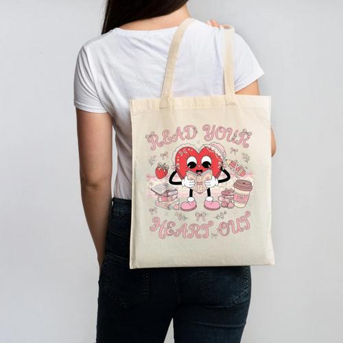 Retro Read Your Heart Out Valentine’s Day Teacher Book Lover Canvas Tote Bag - Bookorys