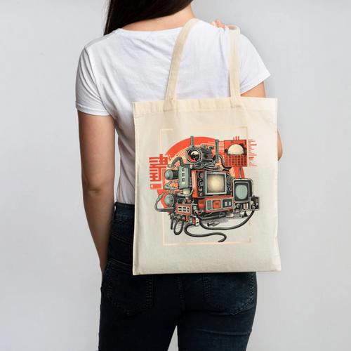Retro Tech Stack 80s 90s Nostalgia Analog TV Cameras Canvas Tote Bag - Figerry