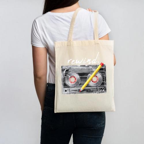Rewind Cassette Tape Nostalgia 80s 90s Retro Music Lover Canvas Tote Bag - Figerry