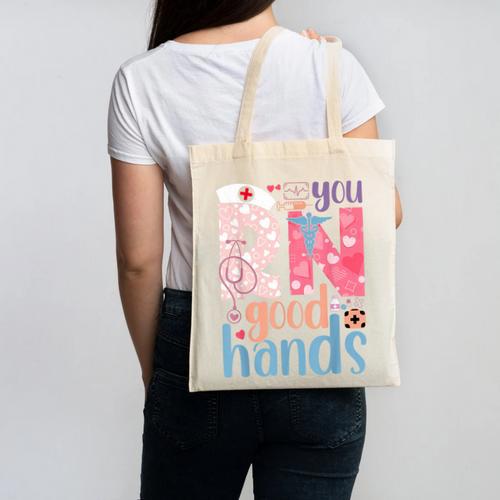 You RN Good Hands Cute Nurse Nursing Student Graduation Canvas Tote Bag - Best Gift Smart