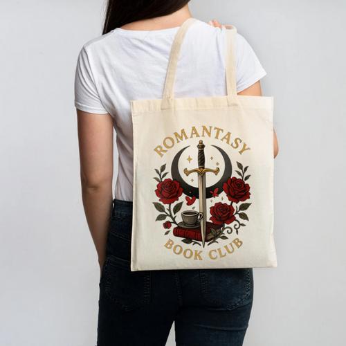 Romantasy Book Club Coffee Sword Roses Canvas Tote Bag - Bookorys DE