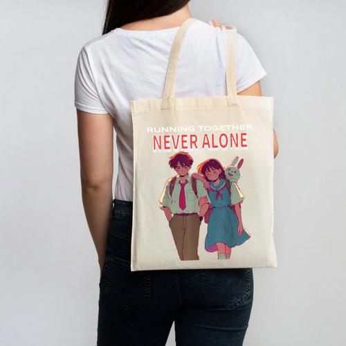 Running Together Always Connected Anime Nostalgia Message Canvas Tote Bag - Figerry