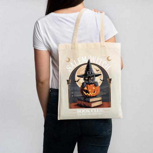 Salem Witch Book Club All Witches Welcome Halloween Reading Canvas Tote Bag - Bookorys