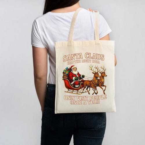 Santa Has The Right Idea Introvert Christmas Canvas Tote Bag - Raresse