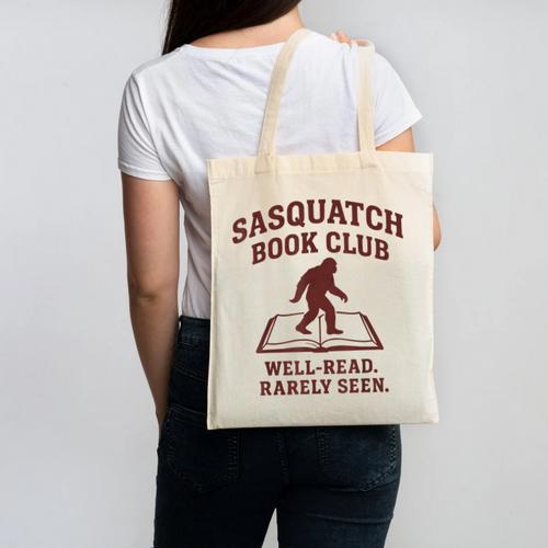 Sasquatch Book Club Bigfoot Reading Cryptid Vintage Canvas Tote Bag - Bookorys