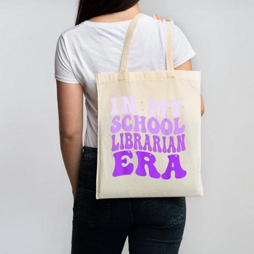 In My School Librarian Era Groovy Back To School Book Lover Canvas Tote Bag - Bookorys DE