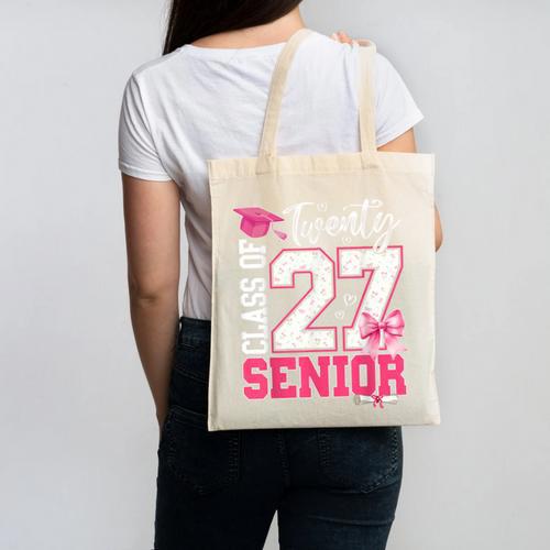 Senior 2027 Class Of 2027 Pink Coquette Bow Graduation Girl Canvas Tote Bag - Best Gift Smart